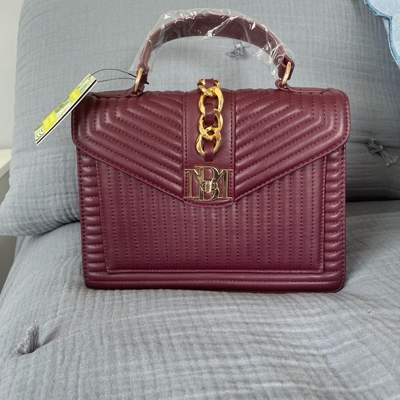 Badgley Mischka Handbags - Quilted Top-Handle Satchel in Burgundy with Gold Hardware